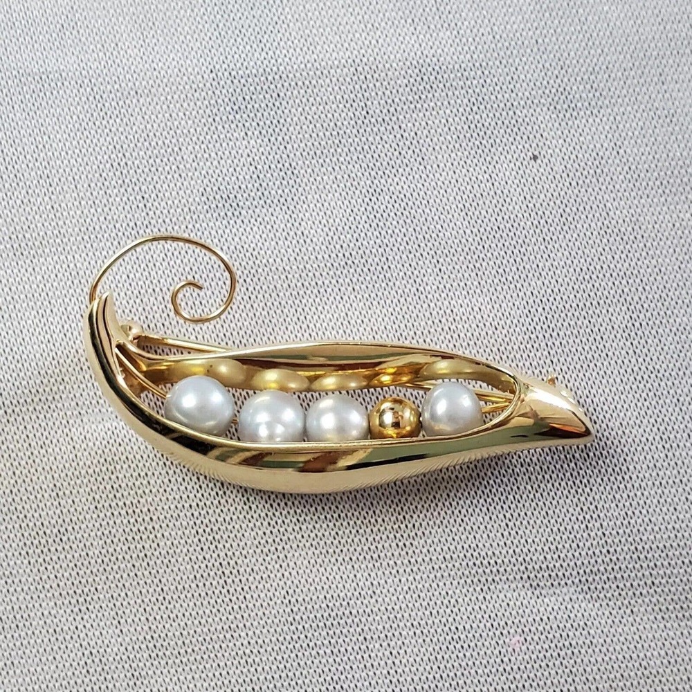 Vintage Solid 14kt Yellow Gold Peapod Pearls Mother's Brooch
